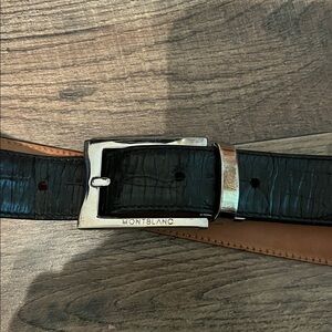 Montblanc Black Crocodile-Embossed Belt with Silver Buckle
